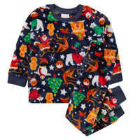 Infants Christmas Full Length Warm Fleece 2 Piece Pyjamas Set Navy