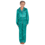 Girls Teal Green Long Sleeved Silky Satin Pyjama Set
