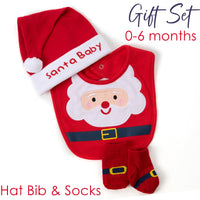 Baby Christmas Santa 3 Piece Hat Bib and Socks Gift Set