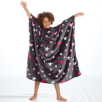 Girls Heart Print Oversized Blanket Poncho