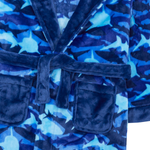 Personalised Boys Blue Shark Hooded Dressing Gown with Green Thread Embroidery