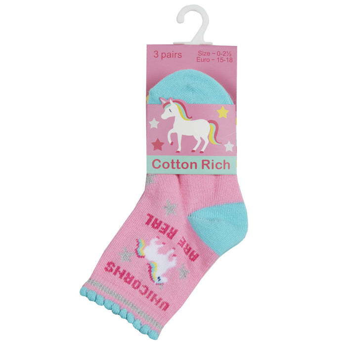 Baby Cotton Rich Pink Unicorn Socks 3 Pairs