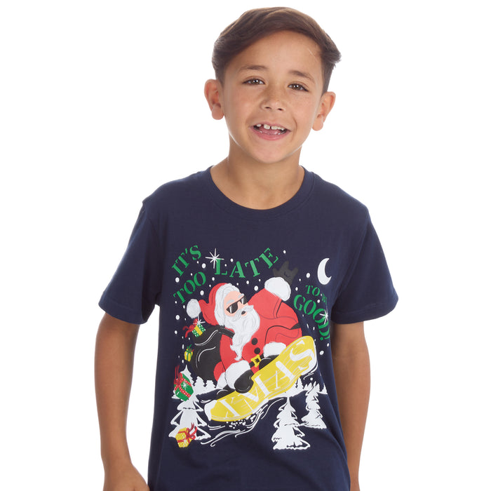 Kids Christmas Novelty Print Short Sleeve T-Shirt Navy