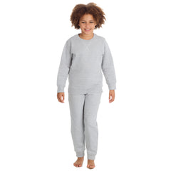 Boys Girls Plain Cotton Rich Tracksuit Sweatshirt and Joggers Set Grey	