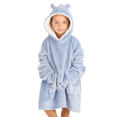 Personalised Infant Boys Bear Ears Dusky Blue Oversized Blanket Hoodie