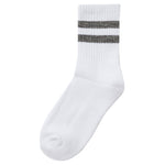 Girls Cotton Rich White Sport Socks with Grey Stripe