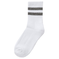 Girls Cotton Rich White Sport Socks with Grey Stripe