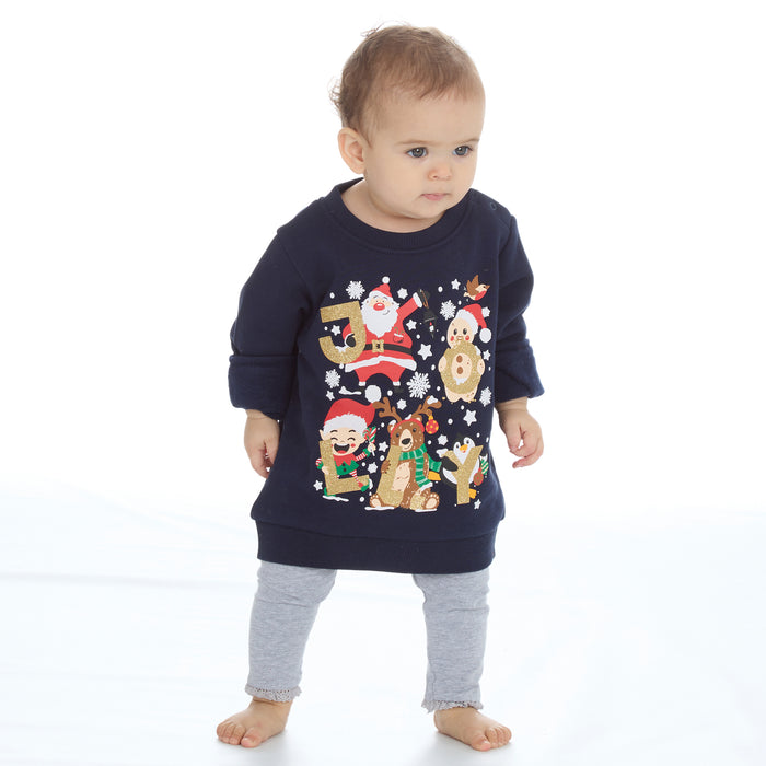 Baby Christmas Sweatshirt With Cuffed Hems Navy