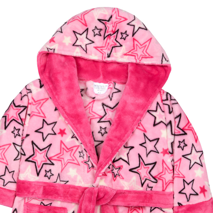 Girls Star Printed Pink Robe