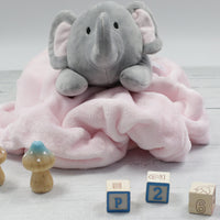 Baby Elephant Soft Toy and Blanket Pink Set