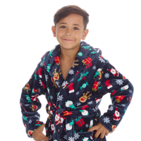 Boys Navy Hooded Xmas Dressing Gown