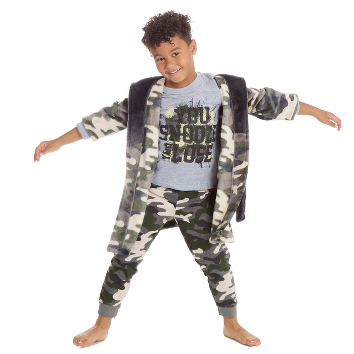 Boys Matching Nightwear Set Camo Printed Pyjamas and Dressing Gown