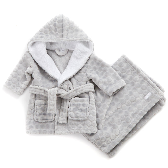 Baby Grey Embossed Robe and Blanket Set