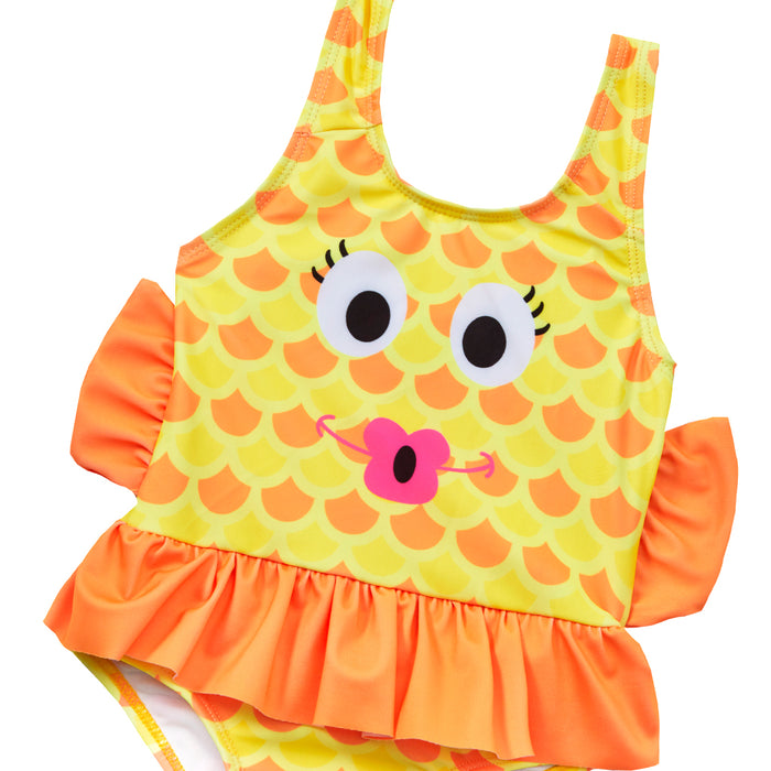 Girls Yellow Fish One Piece Swimsuit