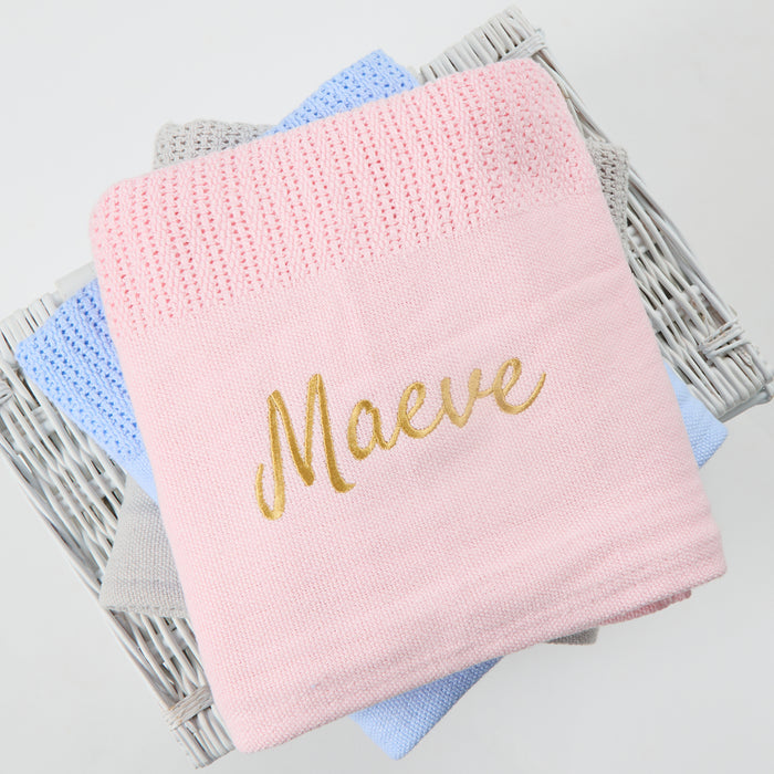 Personalised Baby Cellular Pink Blanket 