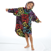 Personalised Boys Multi Gamer Blanket Hoodie with Green Thread Embroidery