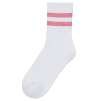 Girls Cotton Rich White Sport Socks with Pink Stripe