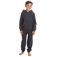 Boys Plain Cotton Rich Tracksuit Hooded Sweatshirt and Joggers Set Charcoal