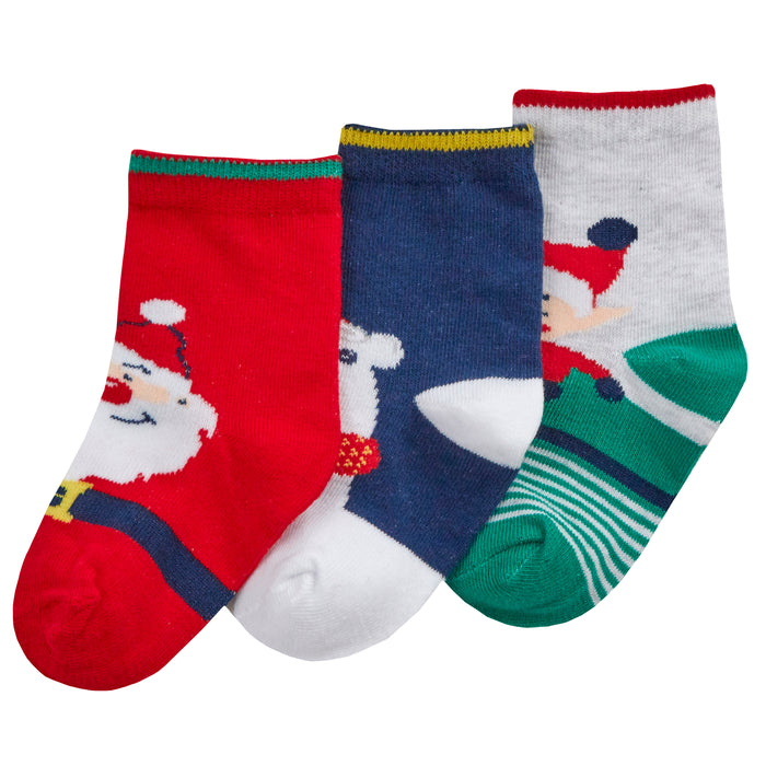 Babies Cotton Rich Christmas Design Socks 3 Pairs Santa