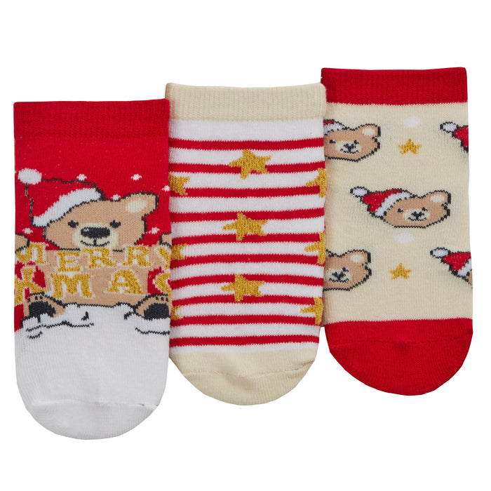 Babies Cotton Rich Christmas Design Socks 6 Pairs Santa + Teddy