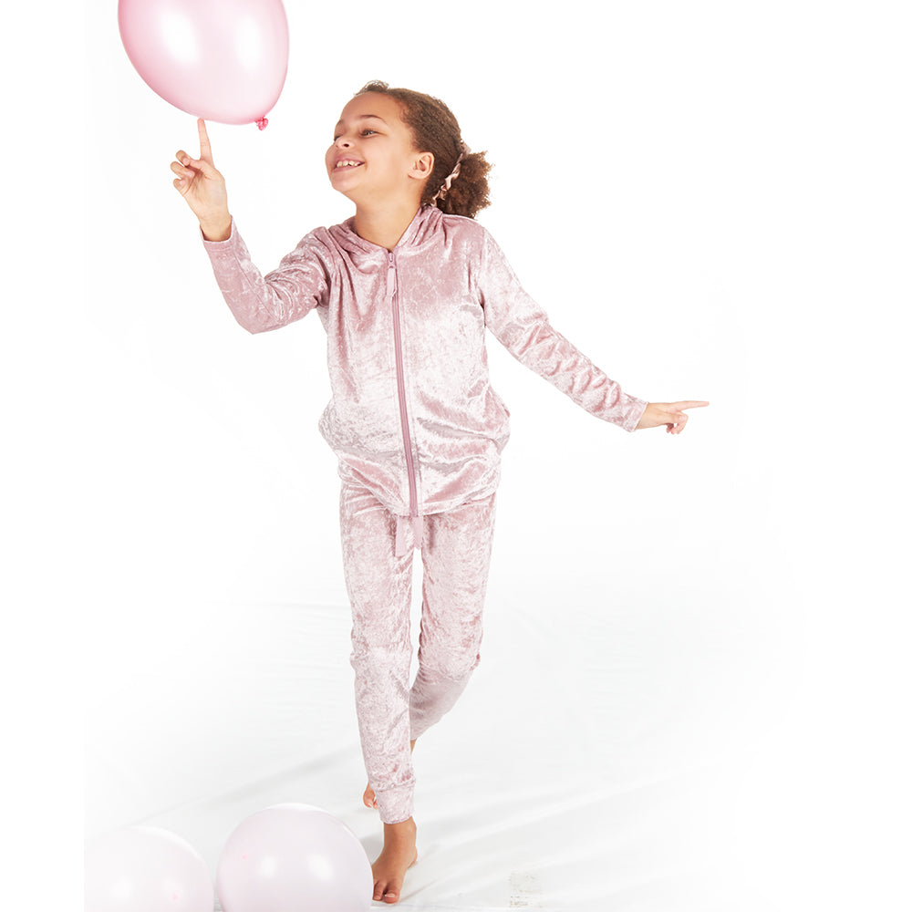 Pink crushed velvet tracksuit hotsell
