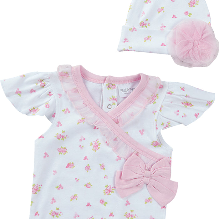 Baby Girls Floral Bodysuit and Hat Outfit