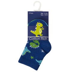 Baby Cotton Rich Dino Socks 3 Pairs