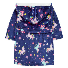 Girls Unicorn Navy Robe