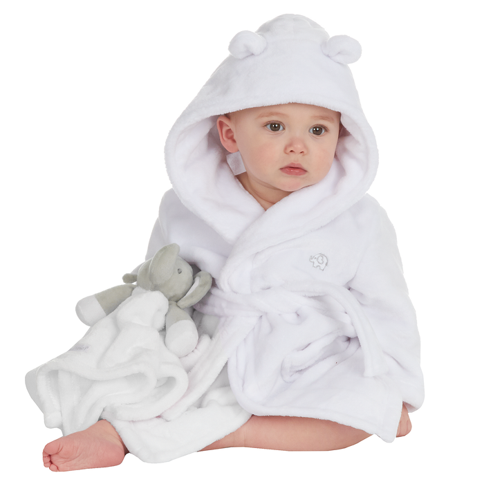 Baby White Elephant Robe and Comforter Set