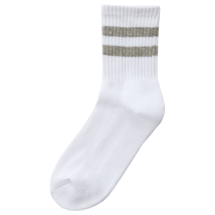 Girls Cotton Rich White Sport Socks with Grey Stripe