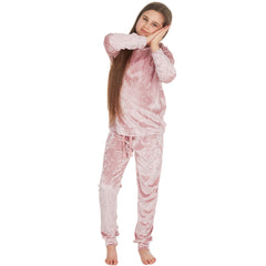 Girls Crushed Velvet Pink Lounge Set
