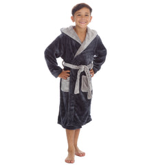 Boys Plush Fleece Dressing Gown Robe Black