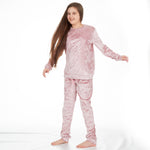 Girls Crushed Velvet Pink Lounge Set