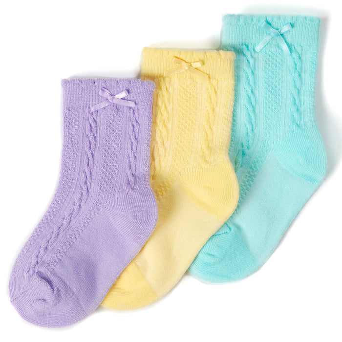 Baby Cable Bow Yellow Socks 3 Pairs