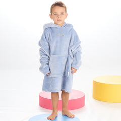 Personalised Infant Boys Bear Ears Dusky Blue Oversized Blanket Hoodie
