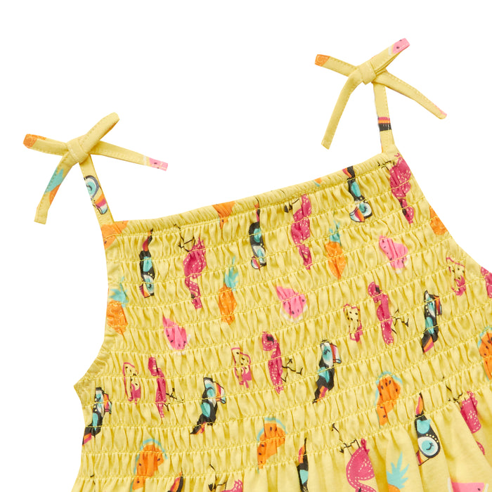 Girls Summer Yellow Tropical Beach Dress 