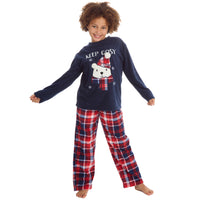 Girls Teenage Christmas Themed Microfleece Long Sleeve Pyjama Set Navy
