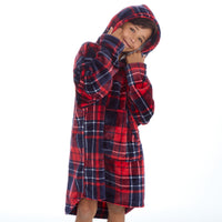 Kids Checked Plush Fleece Oversize Hoodie with Sherpa Lined Hood Red Checked