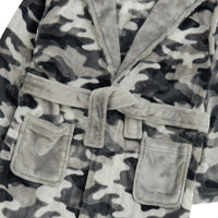 Personalised Boys Grey Camo Dressing Gown with Green Thread Embroidery