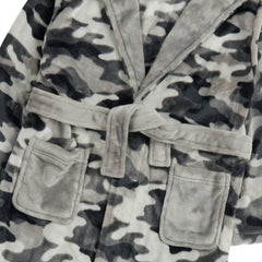 Personalised Boys Grey Camo Dressing Gown with Green Thread Embroidery