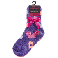 Baby Girls Sherpa Slipper Socks with Grippers Purple Stripe