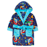 Personalised Boys Navy Dragon Dressing Gown with Green Thread Embroidery