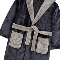Boys Plush Fleece Dressing Gown Robe Black