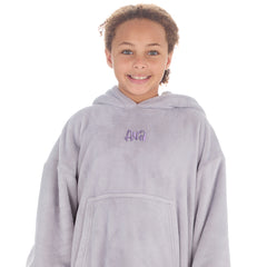 Personalised Girls Grey Plain Oversized Blanket Hoodie