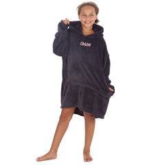 Personalised Girls Charcoal Plain Oversized Blanket Hoodie