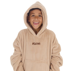 Personalised Boys Beige Plain Oversized Blanket Hoodie