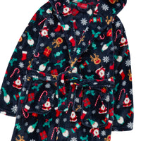 Girls Navy Hooded Xmas Dressing Gown