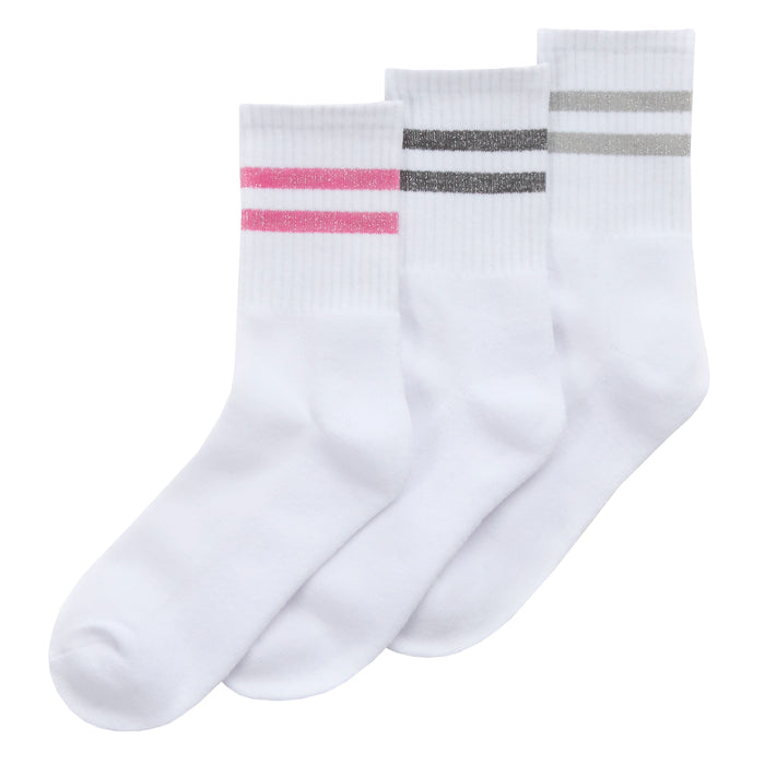 Girls Cotton Rich White Sport Socks with Pink Stripe