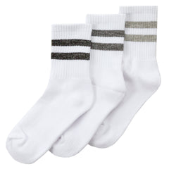 Girls Cotton Rich White Sport Socks with Grey Stripe