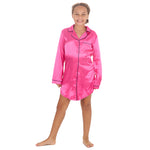 Girls Hot Pink Long Sleeved Satin Nightshirt